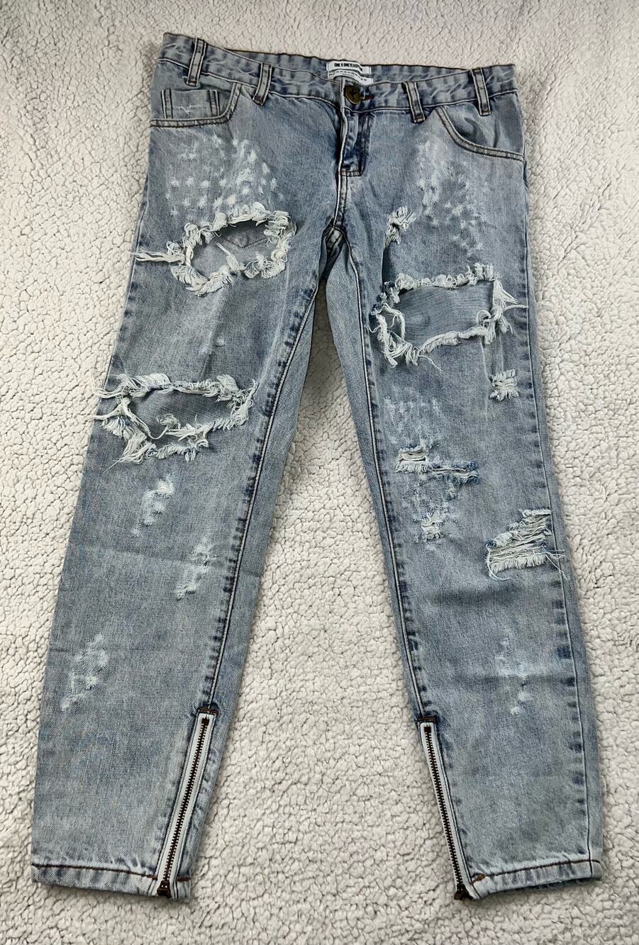 One teaspoon Trashed freebirds jeans - low rise skinny leg distressed - sz 28